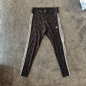 Adidas Black Snake Print Leggings with White Stripes